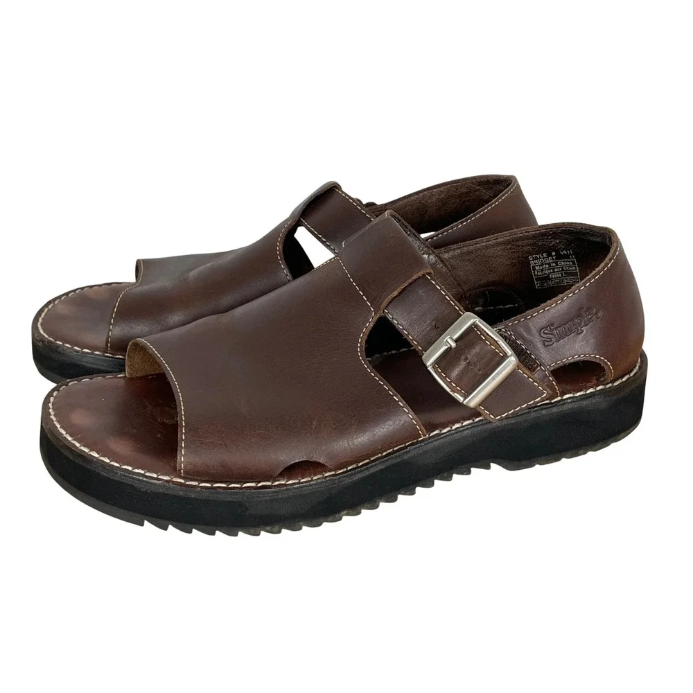 VTG Simple Brown Leather Fisherman Sandals Mens 11 Earthy Rugged Comfort Outdoor
